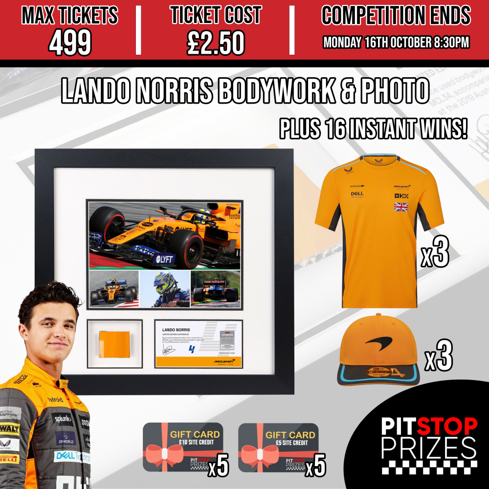 LANDO NORRIS FRAMED BODYWORK + 16 INSTANT WINS