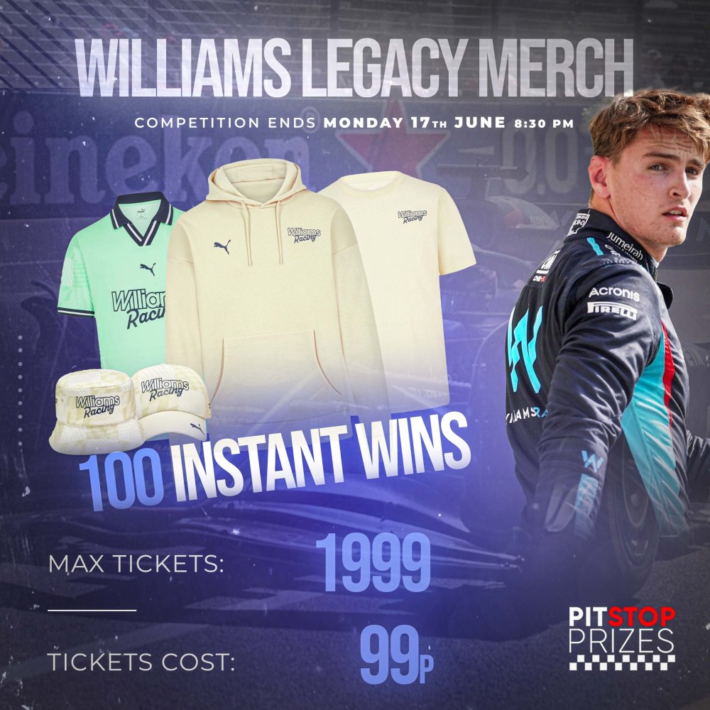 WILLIAMS RACING LEGACY MERCH! 100 INSTANT WINS!