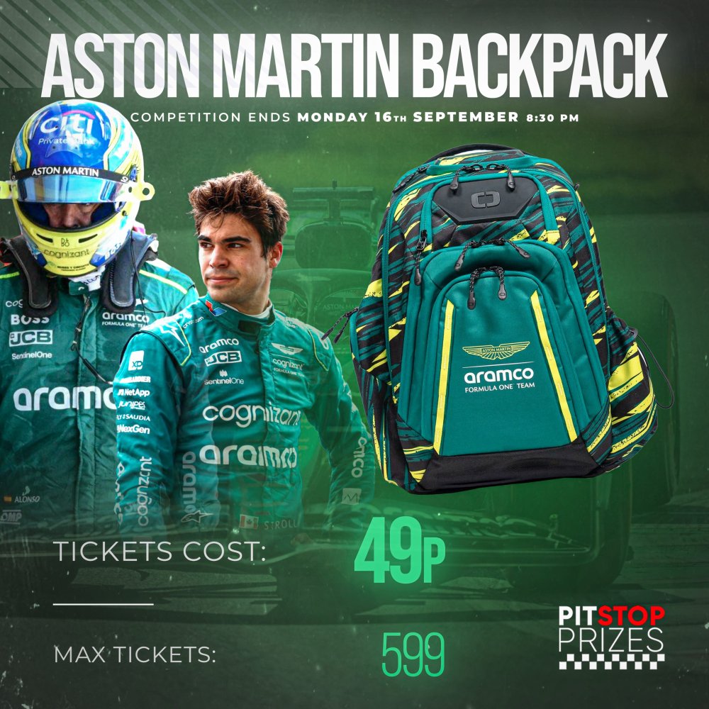 49p A TICKET! ASTON MARTIN BACKPACK!