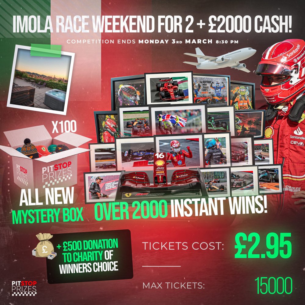 IMOLA RACE WEEKEND PACKAGE FOR 2 + Β£2000 CASH! OVER 2000 INSTANT WINS!!
