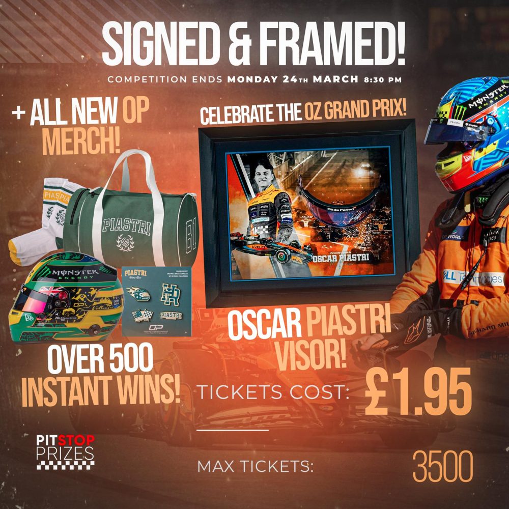 OZ SPECIAL: SIGNED & FRAMED PIASTRI VISOR + OVER 500 INSTANT WINS!!