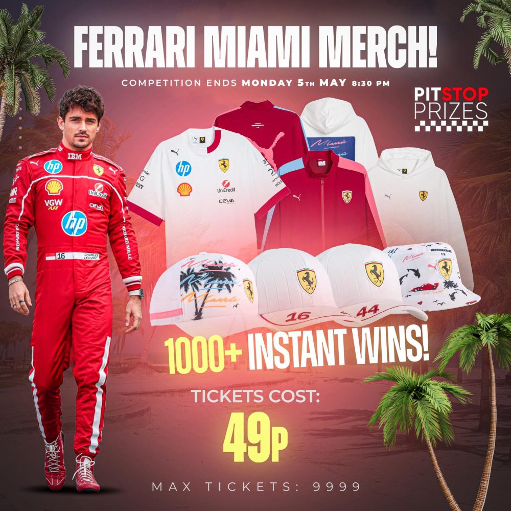 49p MIAMI SPECIAL: FERRARI MERCH! 1000+ INSTANT WINS!