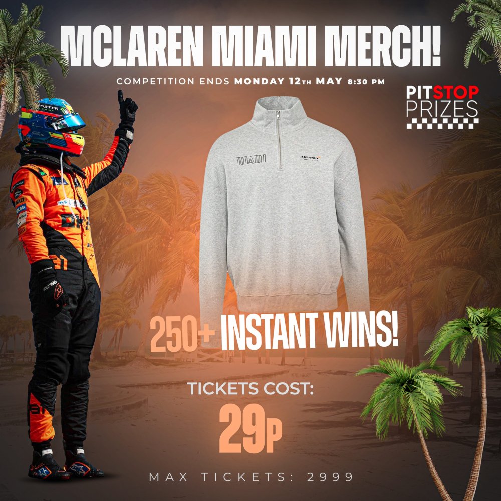 29p COMP: MCLAREN MIAMI SWEATERS! 250+ INSTANT WINS!