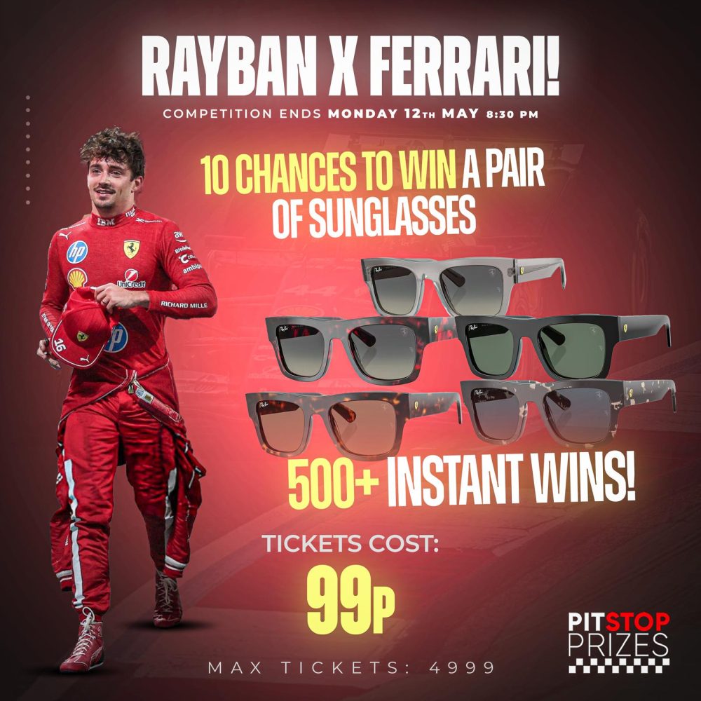 RAYBAN x FERRARI! 500+ INSTANT WINS! 10 CHANCES TO WIN A PAIR OF RAYBANS!