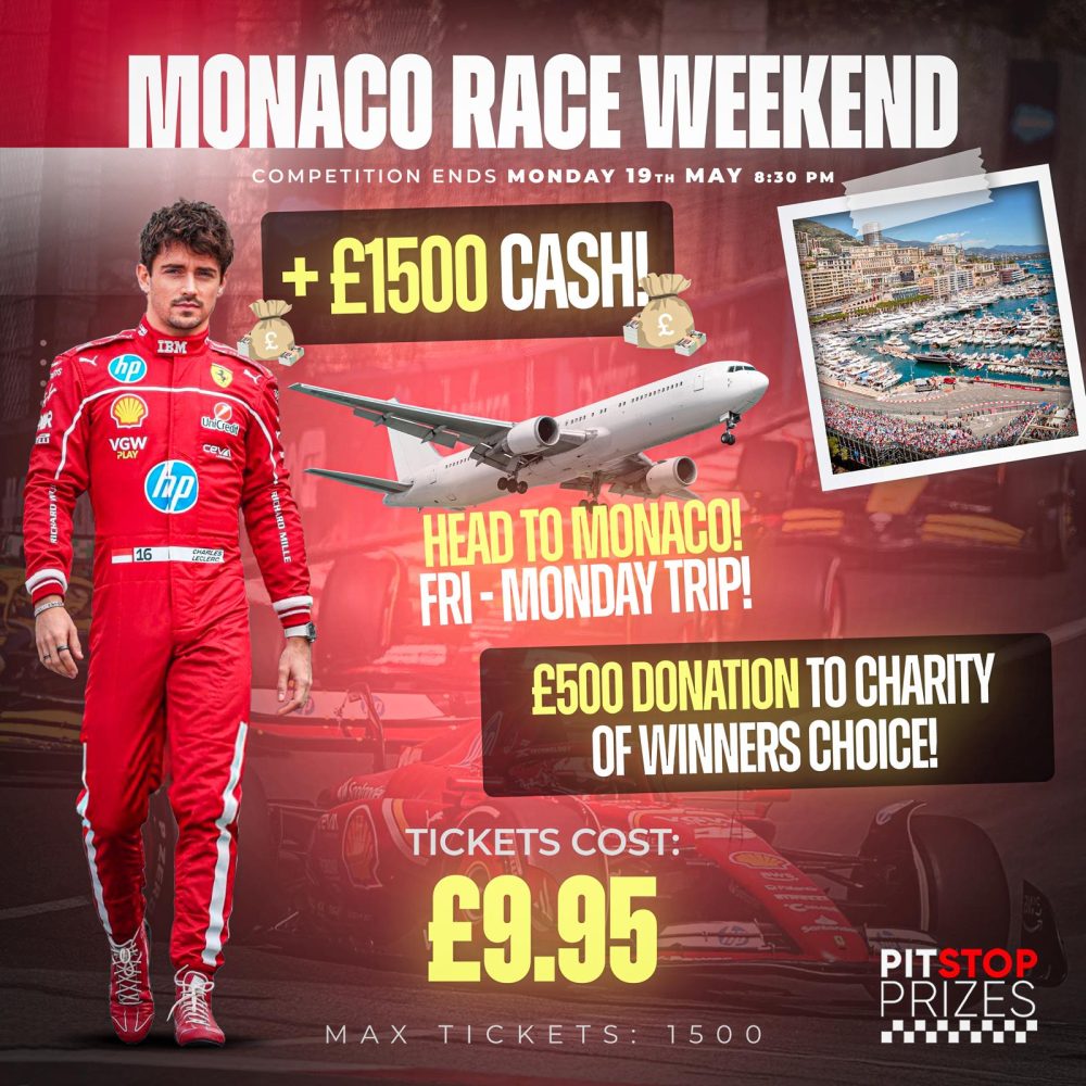 LAST MINUTE LUCKY DIP! MONACO RACE WEEKEND FOR 2 + £1500 CASH (£4K CASH ALTERNATIVE)