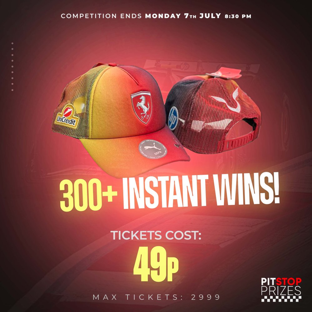 49p LEWIS COMP! ALL NEW FERRARI CAPS! 300+ INSTANT WINS!