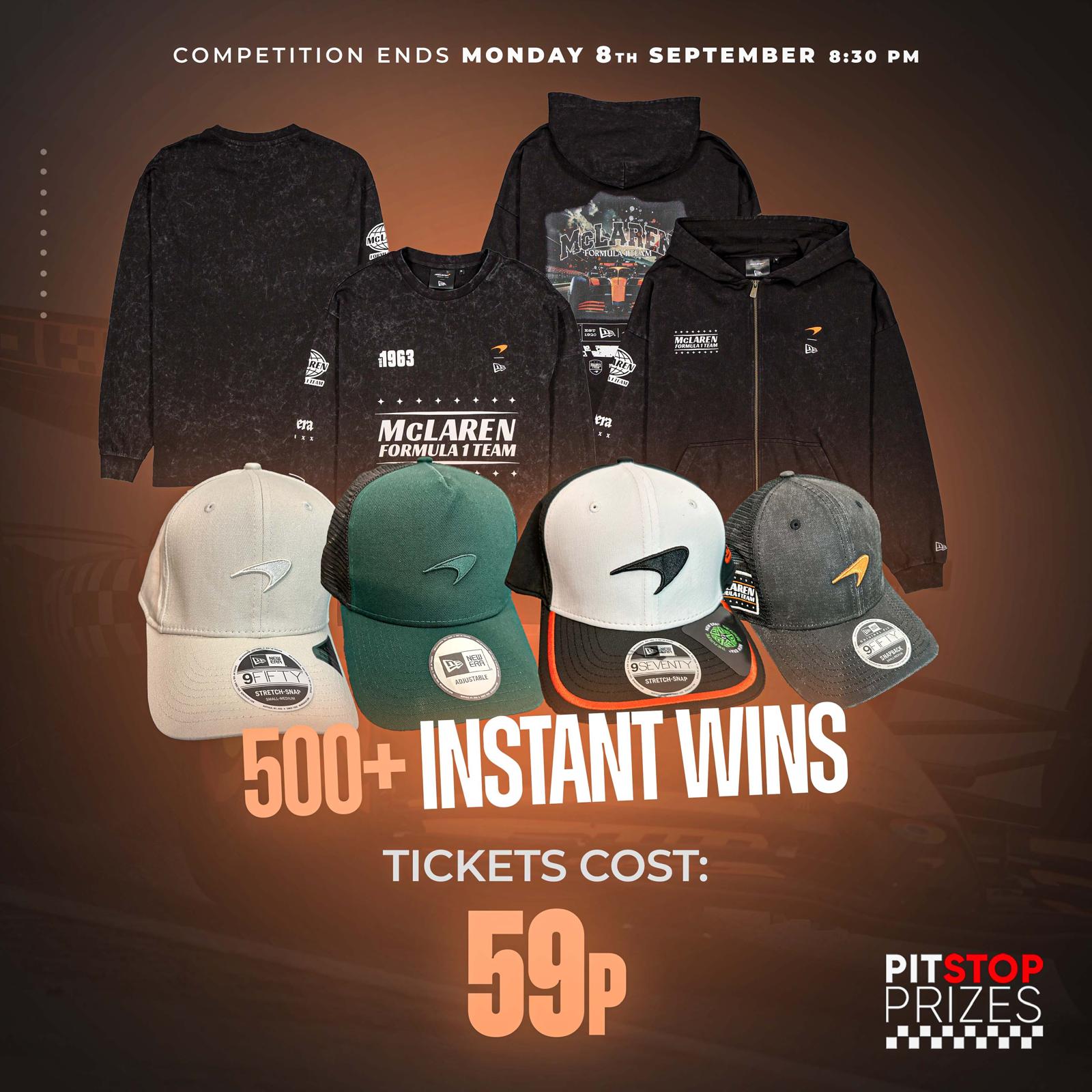 MCLAREN CAPS, SWEATER & HOODIES! 500+ INSTANT WINS!