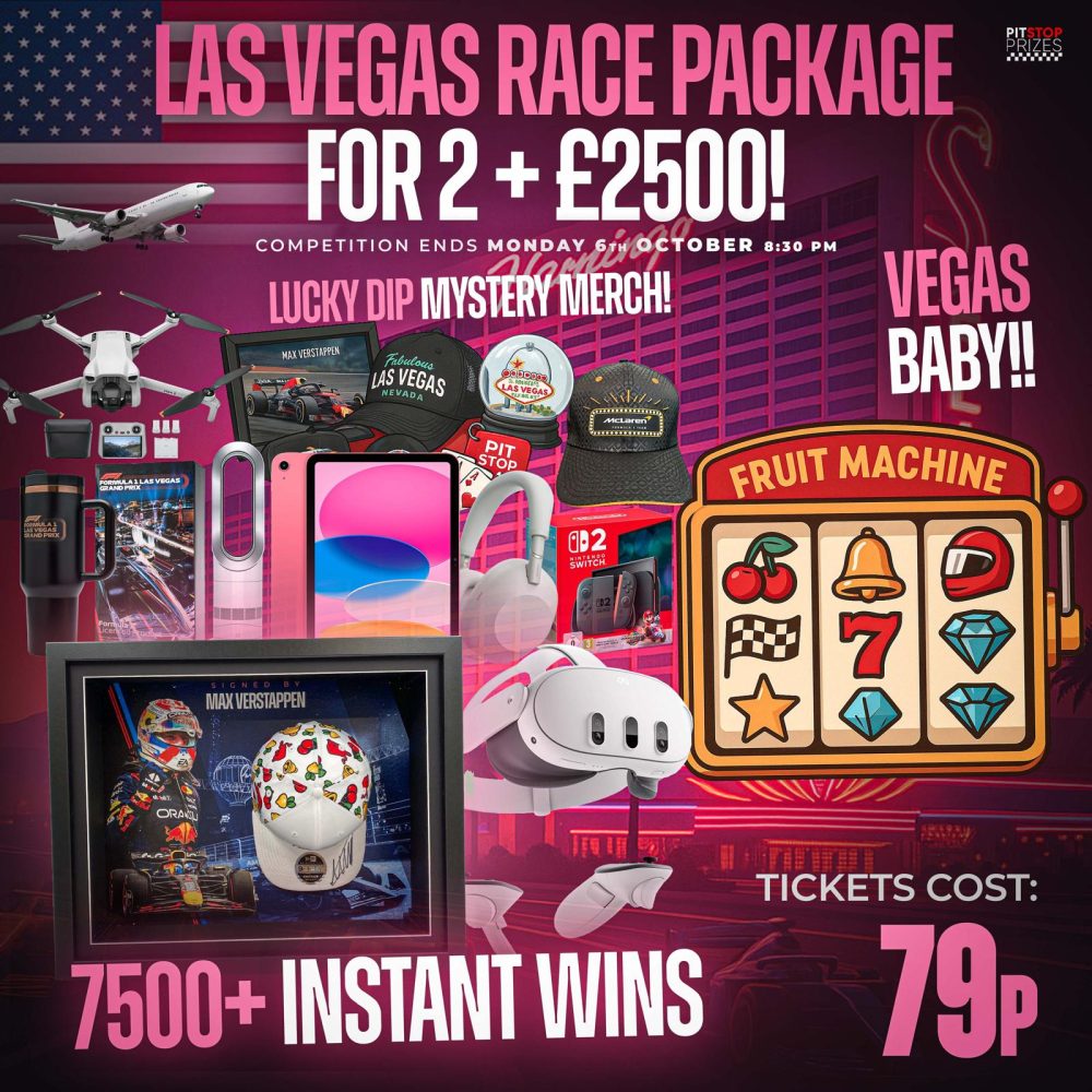 79p COMP: VEGAS BABY! RACE PACKAGE FOR 2 + £2500! 7500+ INSTANT WINS!