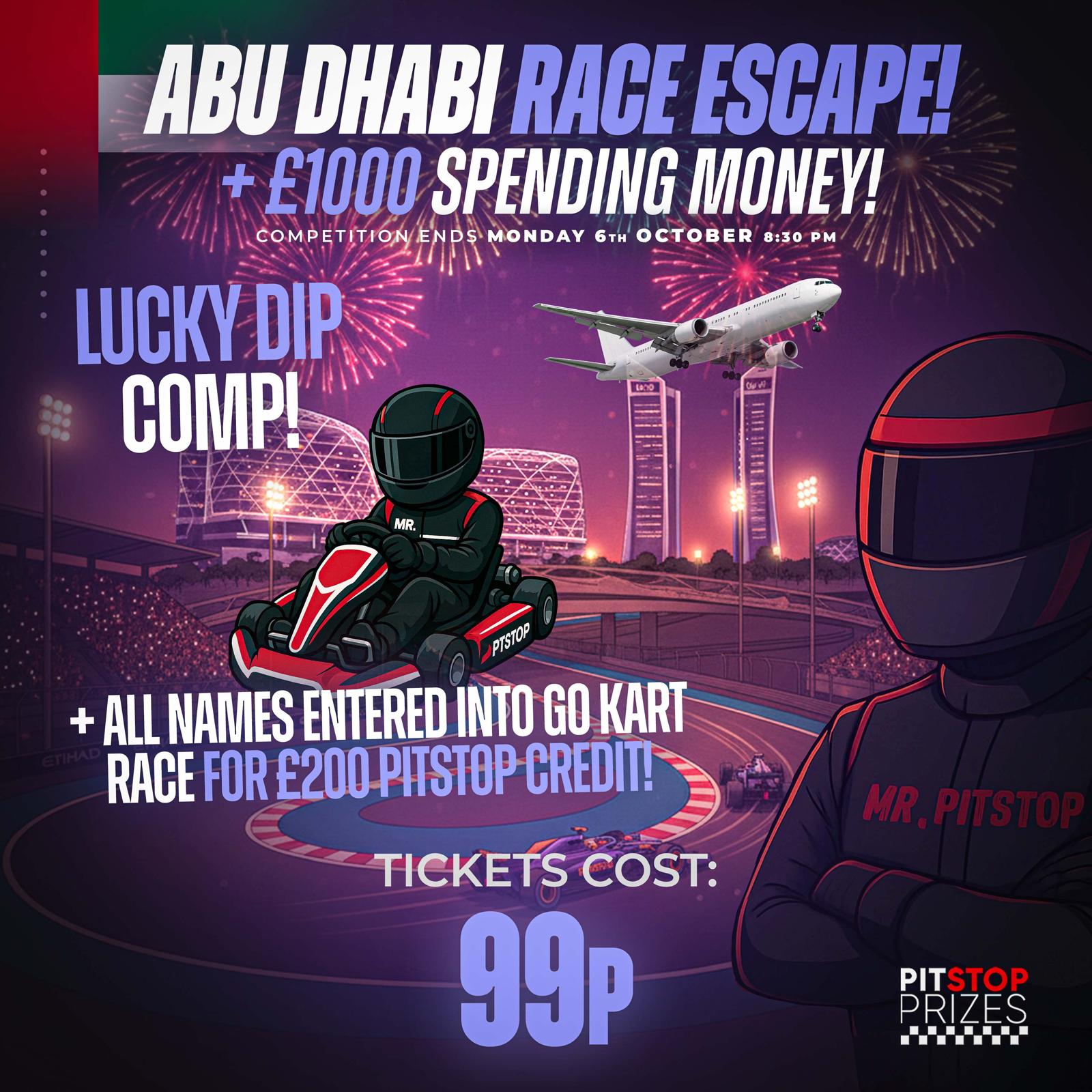 99p: ABU DHABI RACE PACKAGE FOR 2 + £1000 SPENDING MONEY!!