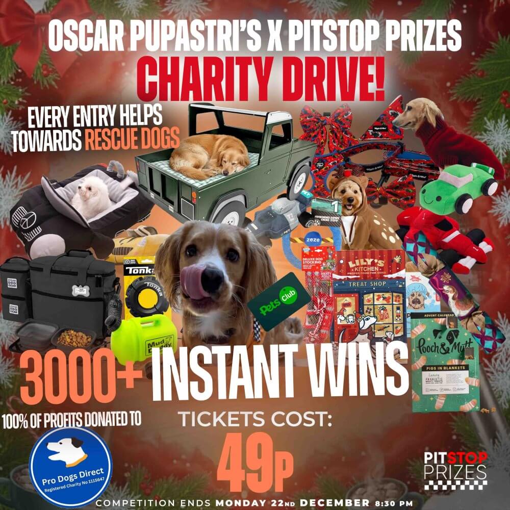 OSCAR PUPASTRI'S CHARITY DRIVE! 100% PROFITS DONATED TO PRO DOGS DIRECT!