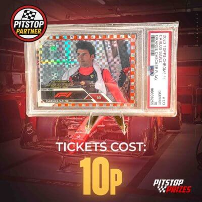 10p: 2023 Topps Chrome Carlos Sainz – Orange Checker Flag /25 – PSA 10!