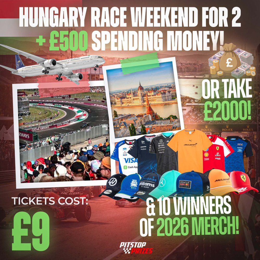 £9: HUNGARY RACE WEEKEND FOR 2 + £500! + 10 EXTRA WINNERS!
