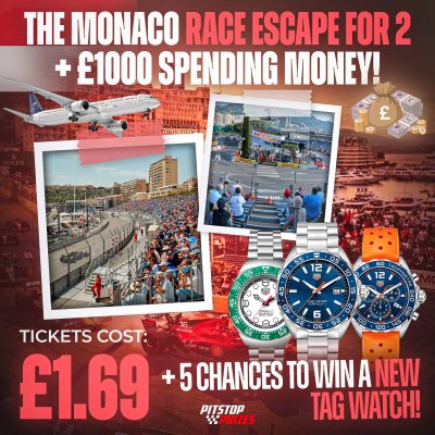 £1.69: MONACO RACE ESCAPE FOR 2! 5 TAG WATCHES TO WIN INSTANTLY!