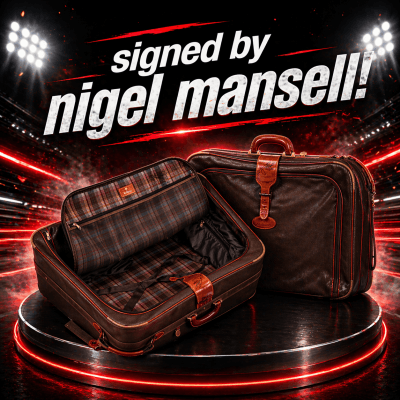 19p: Nigel Mansell Used & Signed Mulberry Suitcase