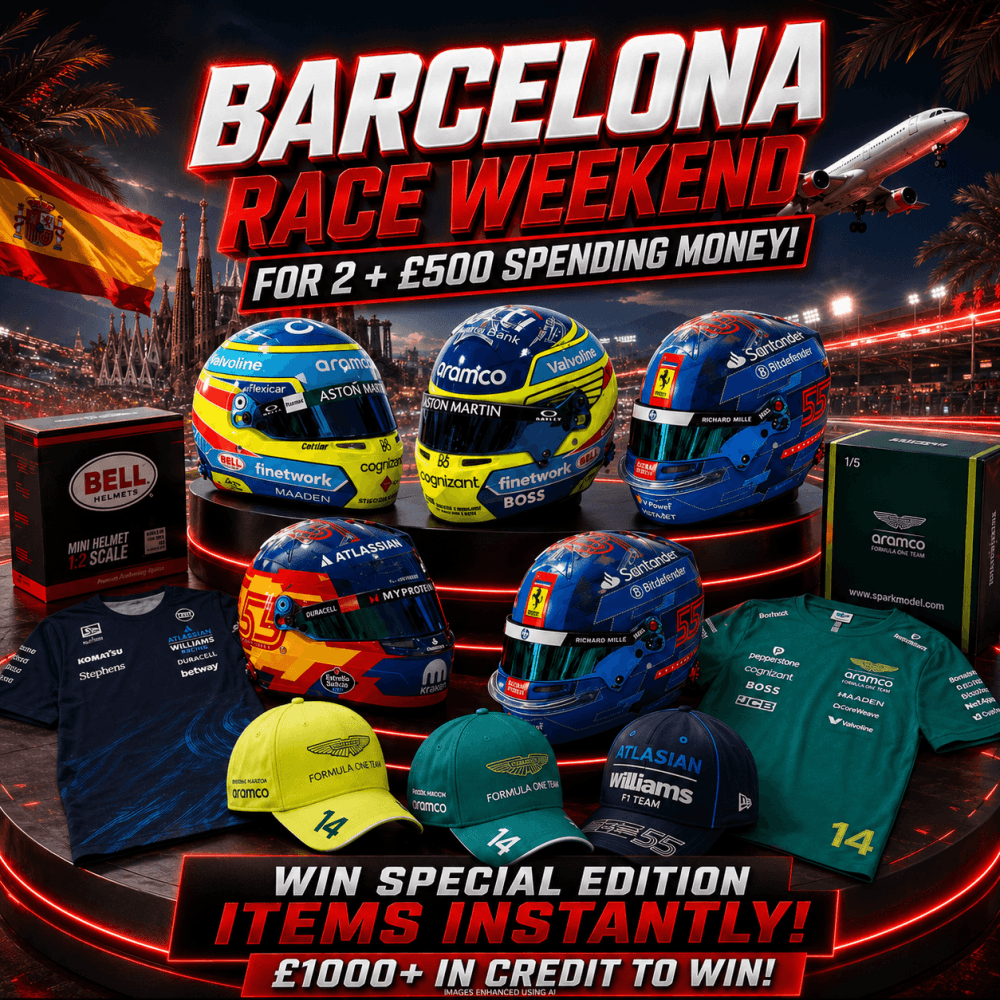 £3: BARCELONA RACE WEEKEND FOR 2 + £500 SPENDING MONEY! 1000+ INSTANT PRIZES!