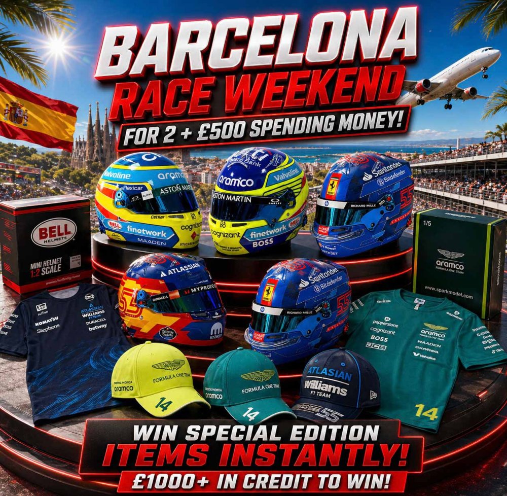 £3: BARCELONA RACE WEEKEND FOR 2 + £500 SPENDING MONEY! 1000+ INSTANT PRIZES!