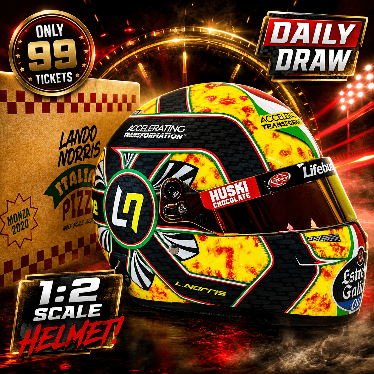 £3.95: Exclusive Lando Norris 2020 McLaren Monza GP “Pizza” Bell 1:2 Helmet – Ltd to 256pcs
